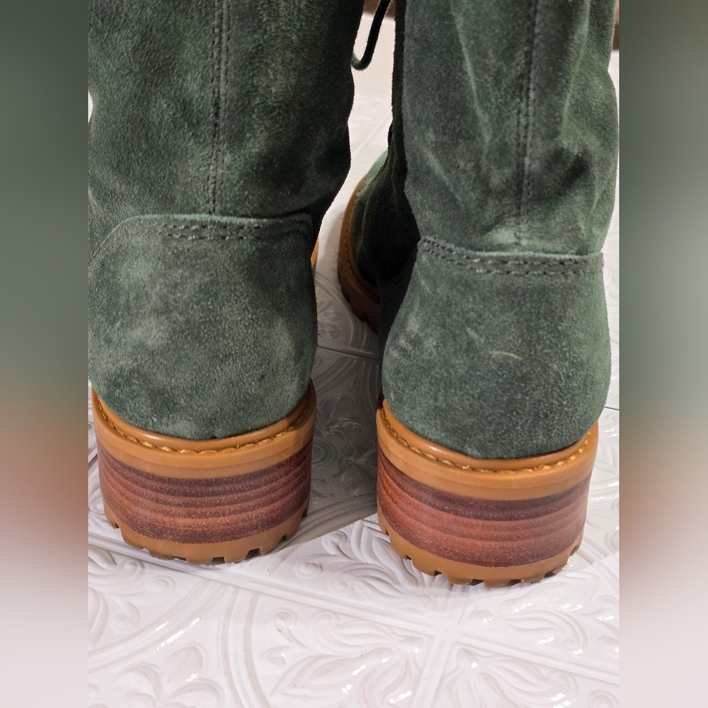 Schutz Green Suede Women's Combat Moto Boots - Picture 5 of 13